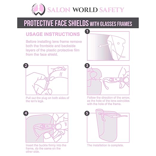 TCP Global Salon World Safety Face Shields with Pink Glasses Frames (Case of 500) - Ultra Clear Protective Full Face Shields to Protect Eyes, Nose, Mouth - Anti-Fog PET Plastic, Goggles