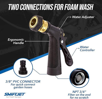 SwiftJet Car Wash Foam Gun + Microfiber Wash Mitt - Foam Cannon Works with Any Soap - Garden Hose Car Foam Sprayer - Car Wash Kit - Car Accessories Foam Blaster (Orange Foam Gun with Mitt)