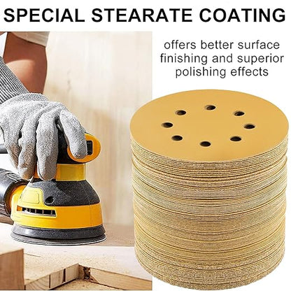 LotFancy 100 PCS 400 Grit Sandpaper, 5 Inch 8 Hole Sanding Disc Aluminum Oxide, Orbital Sander Sandpaper for Stripping Paint, Sand Paper for Wood, Plastic, Rust Removal, Random Orbital Sander Pads