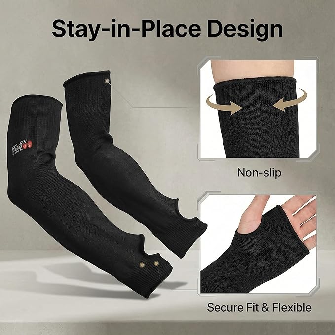 GOL-SIV Arm Protectors For Thin Skin And Bruising, Cut Resistant Sleeves For Men Women, A5 Level Farmer Sleeves For Gardening, Welding, Kitchen (Black, 17.7 In)