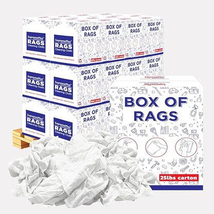 Recycled White T-Shirt Cleaning Rags (600 lbs. Pallet 24x25 lbs. Box) – Shop Rags Bulk for Oil, Stain, Grease, Paint, and Auto Cleaning, Multipurpose