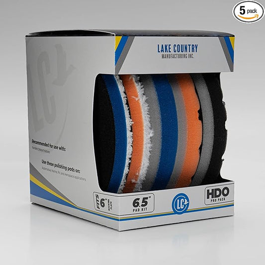 HDO Foam and Microfiber kit (5 Pads, 6.5”)- Complete HDO-CCS line-up in one Box. Cutting, Polishing and Finishing Foams and Also Cutting and Light Cutting Microfiber. Fits 6" Backing Plate.