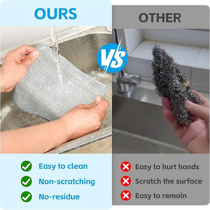 WYDZKJ 12Pack Multipurpose Wire Dishwashing Rags, Upgrade Non Scratch Wire Dishcloth, for Wet and Dry Use, Reusable Metal Scrubbing Microfiber Clean Cloths for Home/Kitchen/Stove