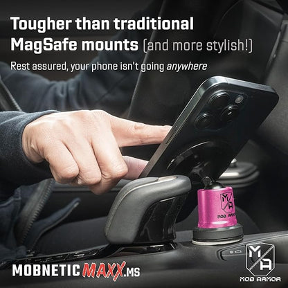 Mob Armor MobNetic Maxx MS - MagSafe Compatible Car Phone Mount w/ 90º Tilt, 360º Rotation & Durable Aluminum Build, Magnetic Holder for iPhone & Android Devices, USA Assembled - Pink