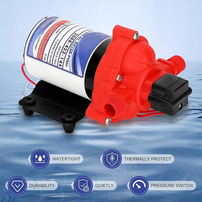 2088-422-144 RV Pump,12V 3.3GPM Diaphragm Water Pump, 45Psi 1/2MNPT Connection, Great for RV or Any Other Water Delivery Purpose
