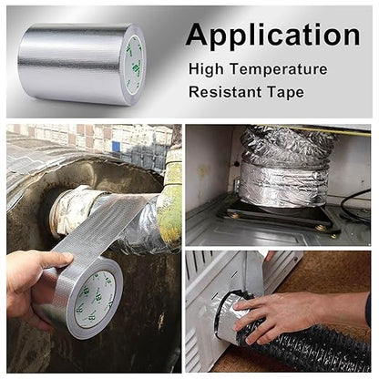 BOMEI PACK Adhesive Aluminum Foil Heat Shield Tape Barrier, Fiberglass Thermal Insulation Reflective Material High Temp Protection (6in*66ft)