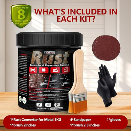 4-in-1 Rust Converter & Metal Primer, 34 Fl Oz Black Rust Inhibitor Paint for Metal, Automotive Rust Reformer, Industrial Grade Water Based, Heat Resistance & UV Resistant
