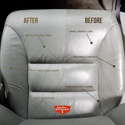 Jay Leno's Garage Leather Cleaner – Deep-Cleaning Leather Seat Cleaner for Car Interior, pH-Balanced Car Refresher That Gently Cleans, Lifts Grime, Refurbish and Restores All Leather Surfaces (16 oz)