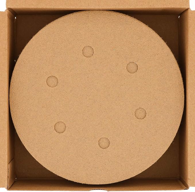Dura-Gold Premium 80 Grit 6" Gold Sandpaper Discs, 6 Hole Pattern Dustless, Box of 50 - Hook & Loop Backing for DA Sander, Finishing Coarse Sanding Abrasive Automotive Paint, Woodworking Wood, Metal