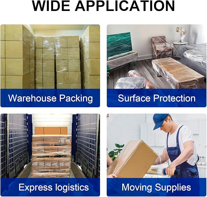 Stretch Film, RAZCC Stretch Wrap Industrial Strength, Shrink Wrap for Pallet Wrap, Heavy Duty Clear Plastic Wrap with Handles, Moving Wrapping Plastic Roll, 15" x 1000 Ft Per Roll, 60 Gauge, 1 Pack