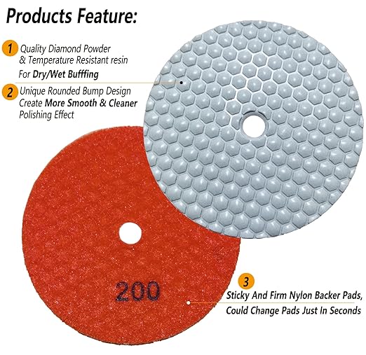 6 Inch Dry Diamond Polishing Pads, 11PCS Wet/Dry Granite Stone Buffing Pad Kit for Marble Concrete Quartz Tiles - High Temperature Resistance Sand Disc for Drill Grinder Polisher