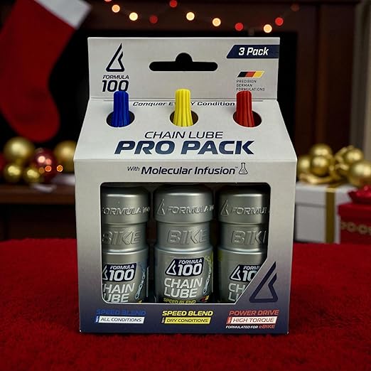 Formula 100 Chain Lube Pro Pack with All Conditions, Dry Conditions, & eBike Lubricant – Collection of Lubricant for Bicycles & Electric Bikes – Protects Against Wear & Corrosion – Three 50ml Bottles