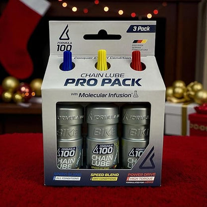 Formula 100 Chain Lube Pro Pack with All Conditions, Dry Conditions, & eBike Lubricant – Collection of Lubricant for Bicycles & Electric Bikes – Protects Against Wear & Corrosion – Three 50ml Bottles