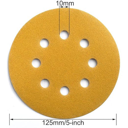 Aiyard 5-Inch 8-Hole Hook and Loop Sanding Discs 180-Grit Random Orbit Sandpaper, 100-Pack
