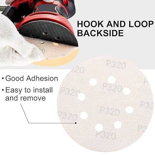 LotFancy 100 PCS 320 Grit Sandpaper, 5 Inch 8 Hole Sanding Disc Aluminum Oxide, Orbital Sander Sandpaper for Stripping Paint, Sand Paper for Wood, Plastic, Rust Removal, Random Orbital Sander Pads