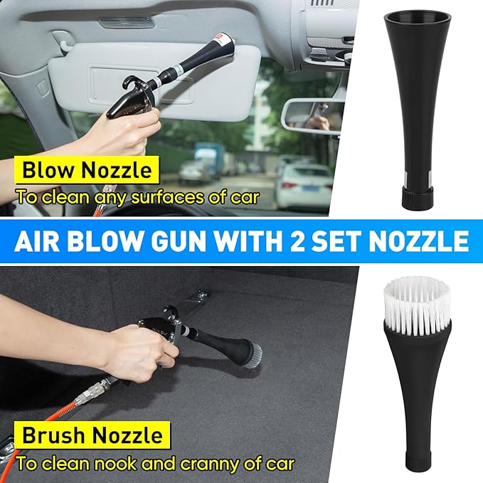 MYPIN Aluminium Car Cleaning Gun with Tapered Nozzle, 6-9.2Bar with 2 Set Nozzle, Pressure Air Blower Blow Gun Producing Powerful Blast of Air for Cleaning Cars, Velvet, Furniture and Carpets