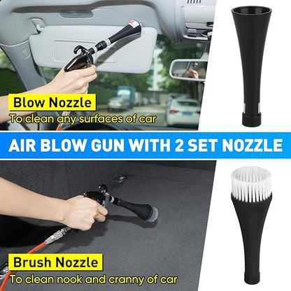 MYPIN Aluminium Car Cleaning Gun with Tapered Nozzle, 6-9.2Bar with 2 Set Nozzle, Pressure Air Blower Blow Gun Producing Powerful Blast of Air for Cleaning Cars, Velvet, Furniture and Carpets