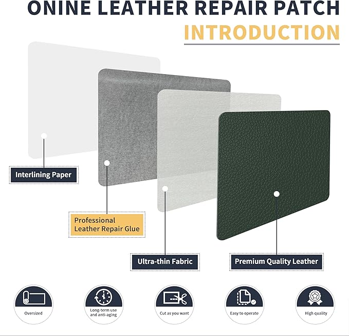 ONine Leather Repair Patch，Leather Repair Tape, 12 x 48 inches Leather Repair Patch for Furniture,Vinyl Repair kit，Leather Couch Patch，for Sofas, Furniture, Car Seats(Blackish Green-Litchi Grain)