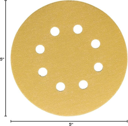 Dura-Gold Premium 150 Grit 5" Sandpaper Discs, 8 Hole Pattern Dustless, 50 Discs - Hook & Loop Backing for Orbital DA Sander, Detailing Finishing Color Sanding Automotive Paint Woodworking