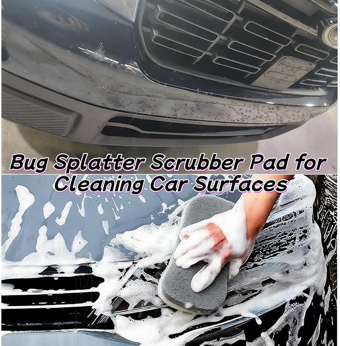 Bug Splatter Scrubber Pad for Cleaning Car Surfaces, Car Wash Sponge for RV, Car, Aircraft, Safe on Paint, 8.7x4.3x1.8 in (6-Pack)