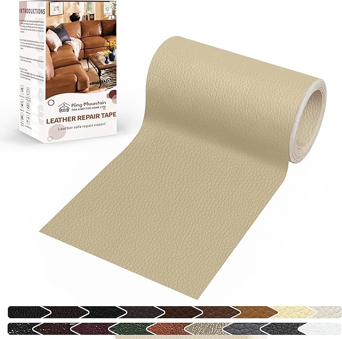KING MOUNTAIN Leather Repair Patch,4 x 63 Inches self Adhesive Leather Repair Tape for Damaged Leather Furniture, Sofa Seating,Car Seats, Leather Goods（Medium Beige）