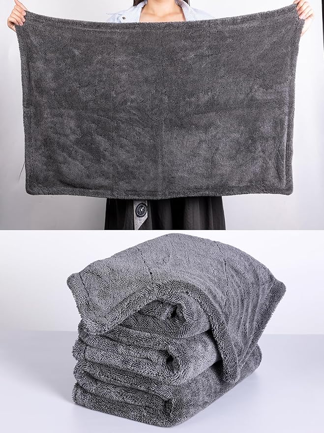 aokway Car Drying Towel from No Streaks, Scratches, or Water Spots - Large Premium 1300 GSM Microfiber - Double Twist Pile & Edgeless Design for Quick & Effortless Dry - 24” x 36”（1 Pack）
