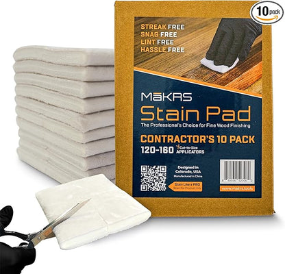 MāKRS Stain Pad, Cut-to-Size Staining Pads, 10-Pack, Lint, Snag, Streak-Free Applicator, Micro Brush Material, Wood Stains and Oil Based Finishes, Easy to Use with Consistent Application