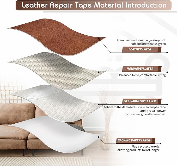 KING MOUNTAIN Leather Repair Patch,16 x 60 Inches self Adhesive Leather Repair Tape for Damaged Leather Furniture, Sofa Seating,Car Seats, Leather Goods（Classic Brown）