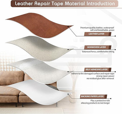 KING MOUNTAIN Leather Repair Patch,16 x 60 Inches self Adhesive Leather Repair Tape for Damaged Leather Furniture, Sofa Seating,Car Seats, Leather Goods（Classic Brown）