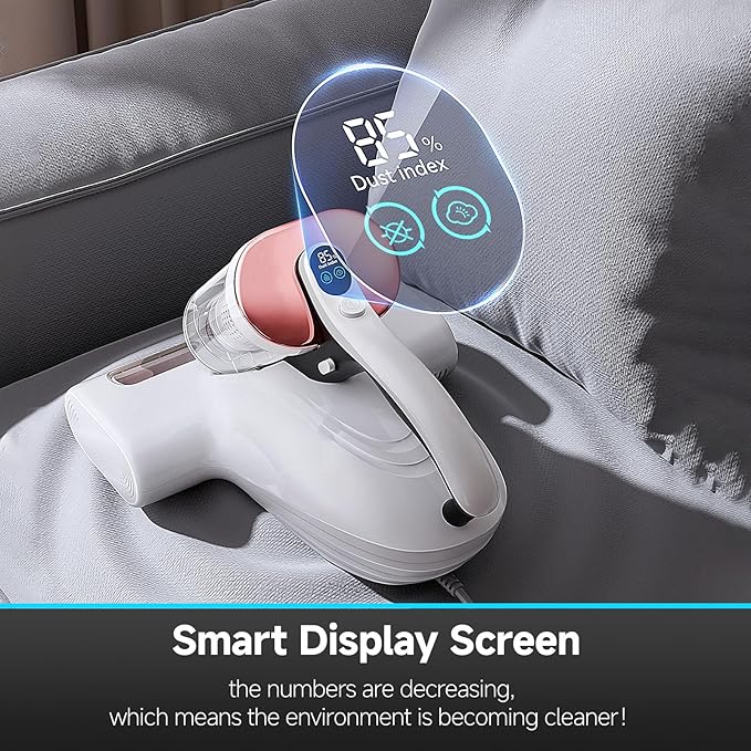 uwant Mattress Vacuum 450W 16Kpa 36000RPM/MIN Bed Vacuum with 149℉ Heating &Ultrasonic, Dual Dust Cup, Smart Display Screen Mattress Vacuums for Skin Health