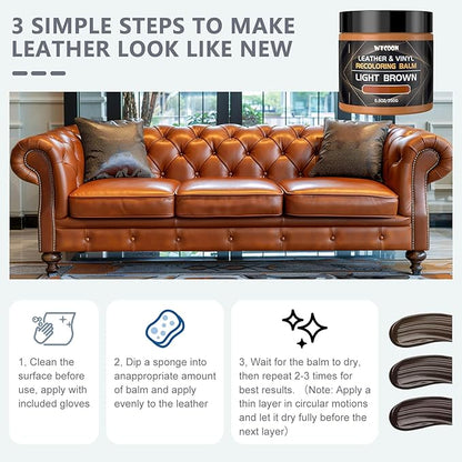 WYCOON Leather Recoloring Balm & Color Restorer | Dark Brown Leather Dye, Paint & Repair Kit for Furniture, Couches, Car Seats, Shoes | Restore Faded & Scratched Surfaces