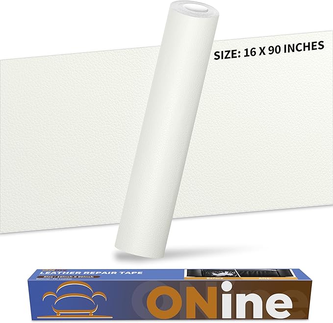 ONine Leather Repair Patch，Leather Repair Tape, 16 x 90 inches Leather Repair Patch for Furniture,Vinyl Repair kit，Leather Couch Patch，for Sofas, Furniture, car Seats(White-Litchi Grain)