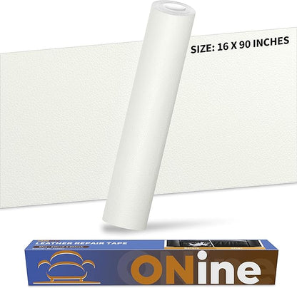 ONine Leather Repair Patch，Leather Repair Tape, 16 x 90 inches Leather Repair Patch for Furniture,Vinyl Repair kit，Leather Couch Patch，for Sofas, Furniture, car Seats(White-Litchi Grain)