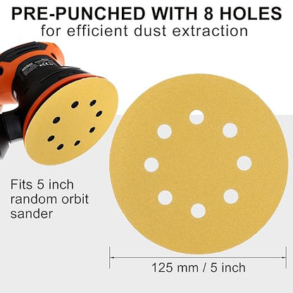 LotFancy 100 PCS 120 Grit Sandpaper, 5 Inch 8 Hole Sanding Disc Aluminum Oxide, Orbital Sander Sandpaper for Stripping Paint, Sand Paper for Wood, Plastic, Rust Removal, Random Orbital Sander Pads