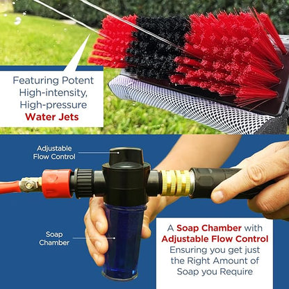 HydroCleaner XL Telescoping Power Wash Brush with Hose Attachment, Perfect for RV & Car Washing, Cleaning Decks and Sidings - Built-in Soap Dispenser and High-Intensity Power Jets