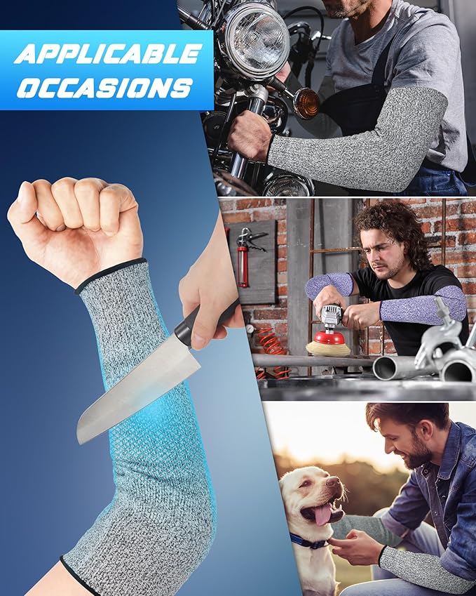 Geyoga 2 Pairs Arm Sleeves Guards Arm Protectors for Thin Skin and Bruising Protective Cut Resistant Sleeves for Men Women(Large,Hppe,Gray, Blue)