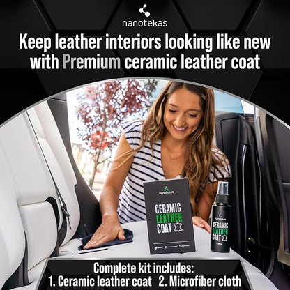 Nanotekas Premium Ceramic Leather Coating – Professional Leather Shield & Protector for Car Seats, Tesla Vegan Leather, Interior, Furniture, Shoes – Nano Technology Long-Lasting Leather Care