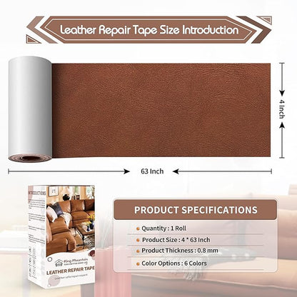 KING MOUNTAIN Leather Repair Patch,4 x 63 Inches self Adhesive Leather Repair Tape for Damaged Leather Furniture, Sofa Seating,Car Seats, Leather Goods（Classic Brown）