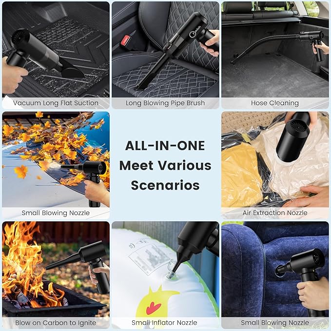 Tkkich Cordless Car Vacuum Cleaner with Removable Battery as 35W Power Bank, 6-in-1 Handheld Vacuum Blower Set,18000PA Mini Vacuum Cleaner 6000mAH with Brushless Motor for Car Home Pet Cleaning