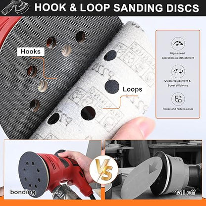 100PCS 5 Inch Hook and Loop Sanding Discs 600 Grit, 8 Hole Wet Dry Orbital Sander Sand Paper, Silicon Carbide Sandpaper for Automotive Wood Metal Glass