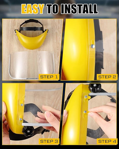 Copkim 3 Pack Safety Face Mask Shield for Grinding Clear Full Face Impact Resistant Safety Full Impact Resistant Mask Shield for Work Construction Cutting (PET Yellow)