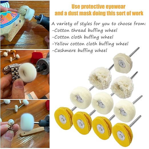 JIALUCONG 10pcs 1/8inch Cotton Polishing Buffing Wheel for Dremel Polishing Kit - Polishing Wheel or Silver Polish Wheel - Watch Polishing Kit - Jewelry Buffer Dremel