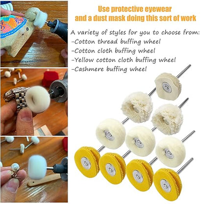 JIALUCONG 10pcs 1/8inch Cotton Polishing Buffing Wheel for Dremel Polishing Kit - Polishing Wheel or Silver Polish Wheel - Watch Polishing Kit - Jewelry Buffer Dremel