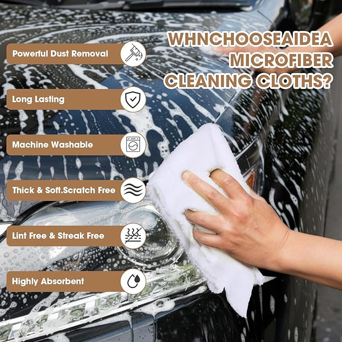 Shimeyao Imeyao 30 Pcs 16 x 16 Inch Edgeless Microfiber Plush Towels for Cars Detailing Drying Wash Polishing Absorbent Cleaning Cloths, 500 GSM (White, 30 Pcs)