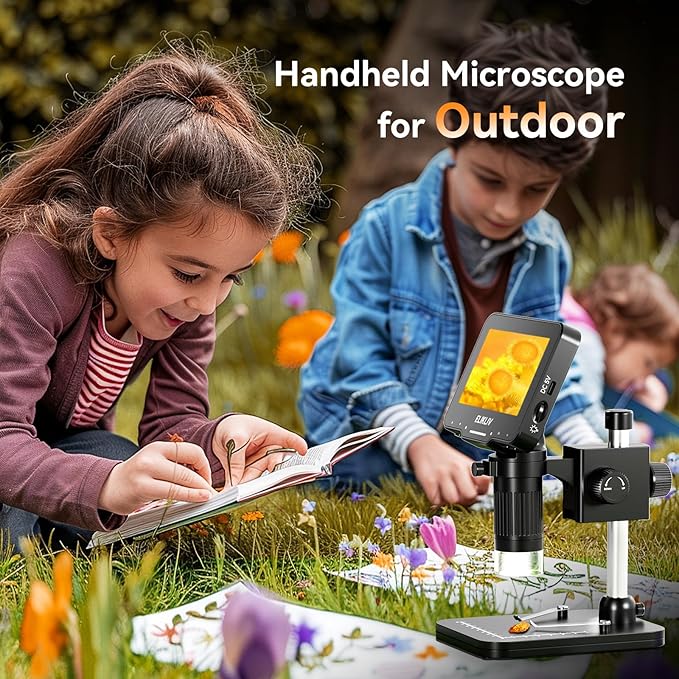 Elikliv Coin Microscope for Adults: 4.3'' LCD Digital Microscope 1000x with 8 Adjustable LED Lights, PC View Compatible with Windows/MacBook, EDM4 Max