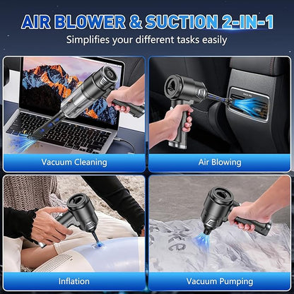 KMM Handheld Car Vacuum Cleaner, 16000PA Vacuum Cleaner & Air Duster, 120W High Power Hand Held Vacuum Cordless, Portable Vacuum Rechargeable with Multi-Nozzles & LED Light for Car, Home, Pet, Office
