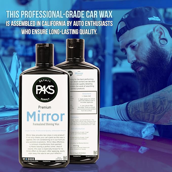 Paks Mirror Polish Auto Wax | Deep Paint Restoring Shine | Long Lasting UV Protection | Applicable By Machine and Hand | Supreme Paint Protection | Made in USA | 16 oz Hand Wax Deep Gloss Wet Look