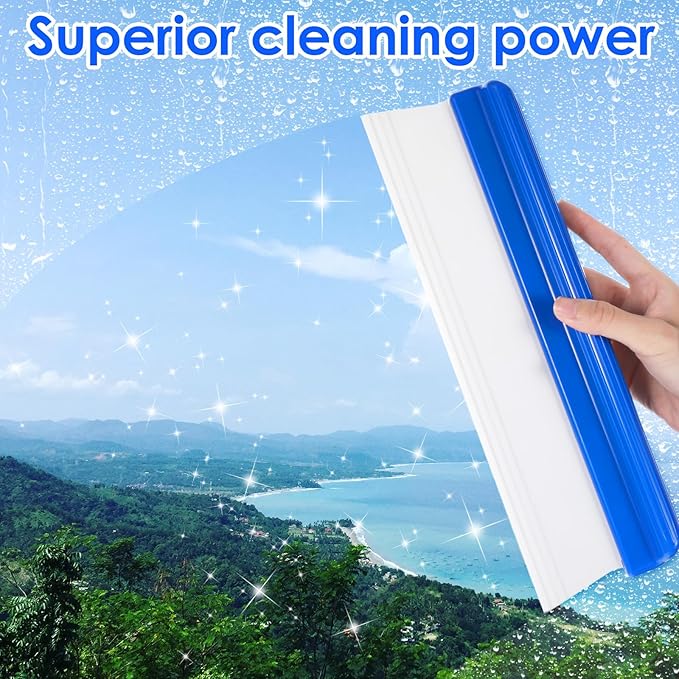 SHENLIU 4 Pack Car Squeegee, 12 inch Flexible Car Water Scraper Tool Silicone Window Squeegee for Cars Window Glass Home Washing & Wiping Glass, Mirror & Shower Doors, Blue