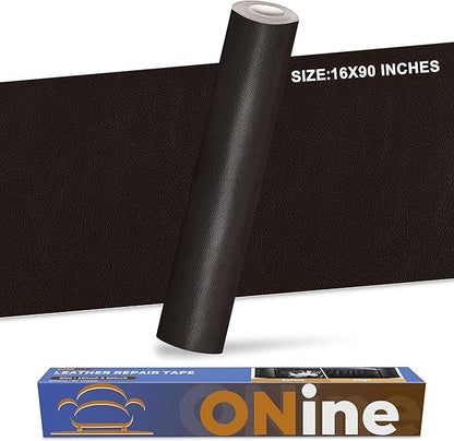 ONine Leather Repair Patch，Leather Repair Tape, 16 x 90 inches Leather Repair Patch for Furniture,Vinyl Repair kit，Leather Couch Patch，for Sofas, Furniture, car Seats(Black Brown)