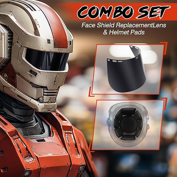 Feekoon 2 Pack Face Shield Replacement Lens with Helmet Pads, Tinted Full Face Shield Compatible with Hobart 770580, Replacement Foam Padding Kits for Welding, Grinding, DIY, Cosplay Helmet